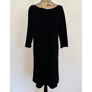 Eileen Fisher Italian Fabric Black Ponte Dress Boat Neck 3/4 Sleeve Shift Medium